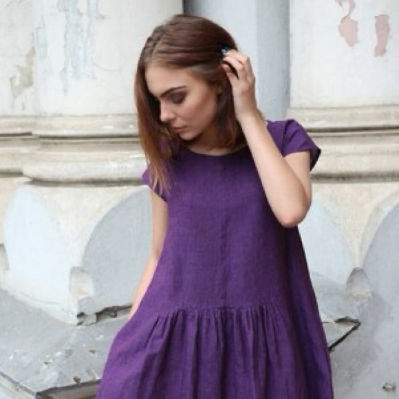 Purple Midi Dress Linen
